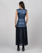 Metallic Blue Corset Midi Dress