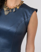 Metallic Blue Corset Midi Dress