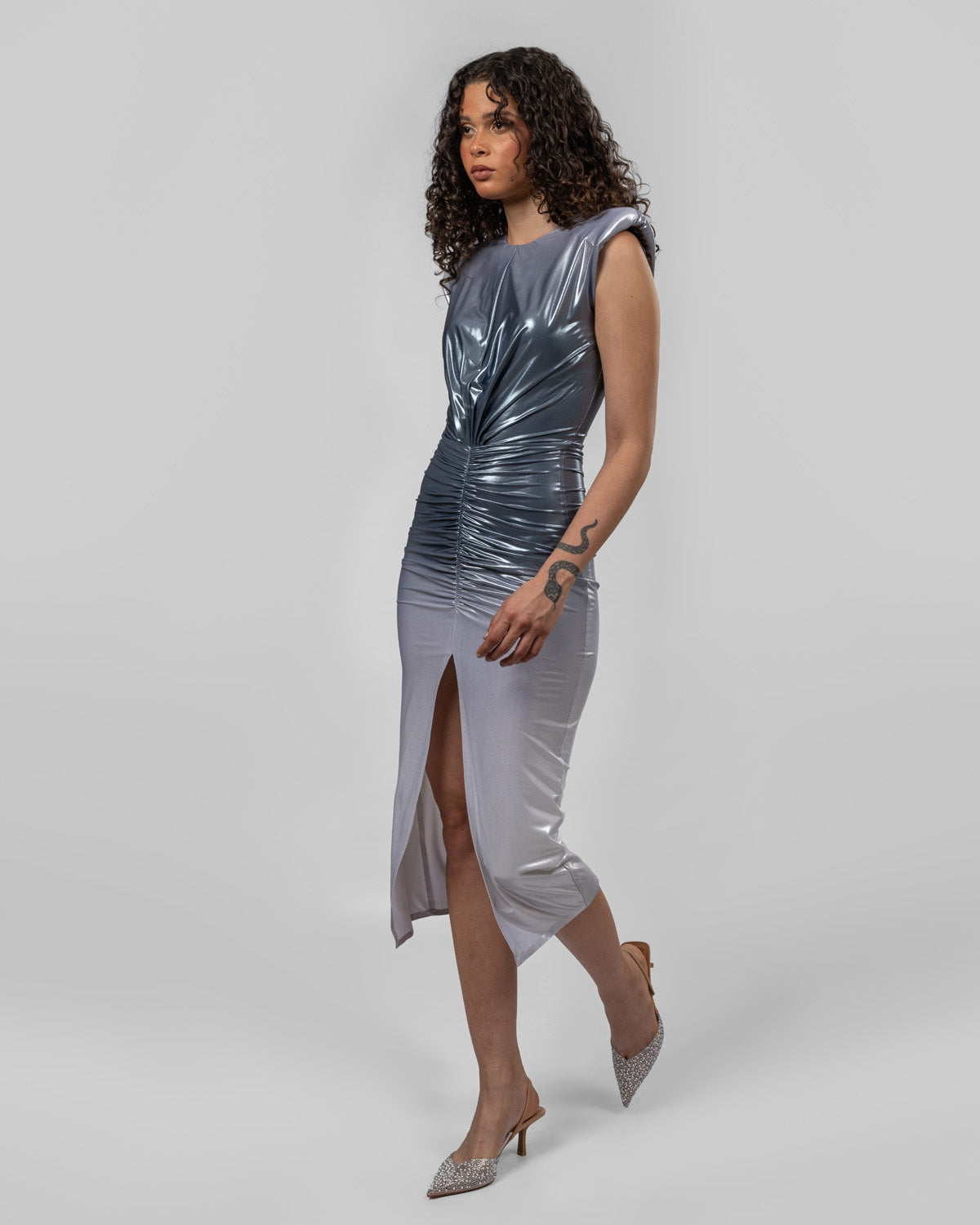 Metallic lycra degradé midi dress