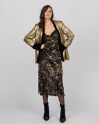 Luxury Silk Midi Dress with Gold Accents