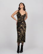 Luxury Silk Midi Dress with Gold Accents