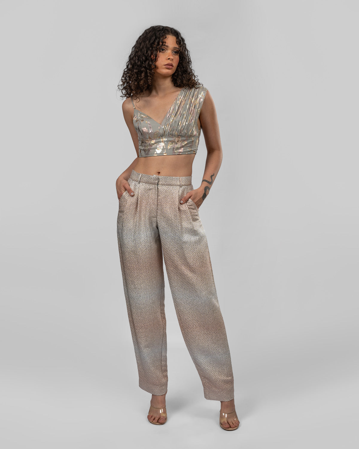 Silver Metallic Crop Top