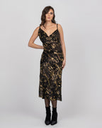 Luxury Silk Midi Dress with Gold Accents