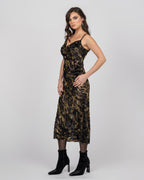 Luxury Silk Midi Dress with Gold Accents