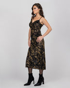 Luxury Silk Midi Dress with Gold Accents