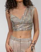 Pastel Grey Chiffon Cropped Top