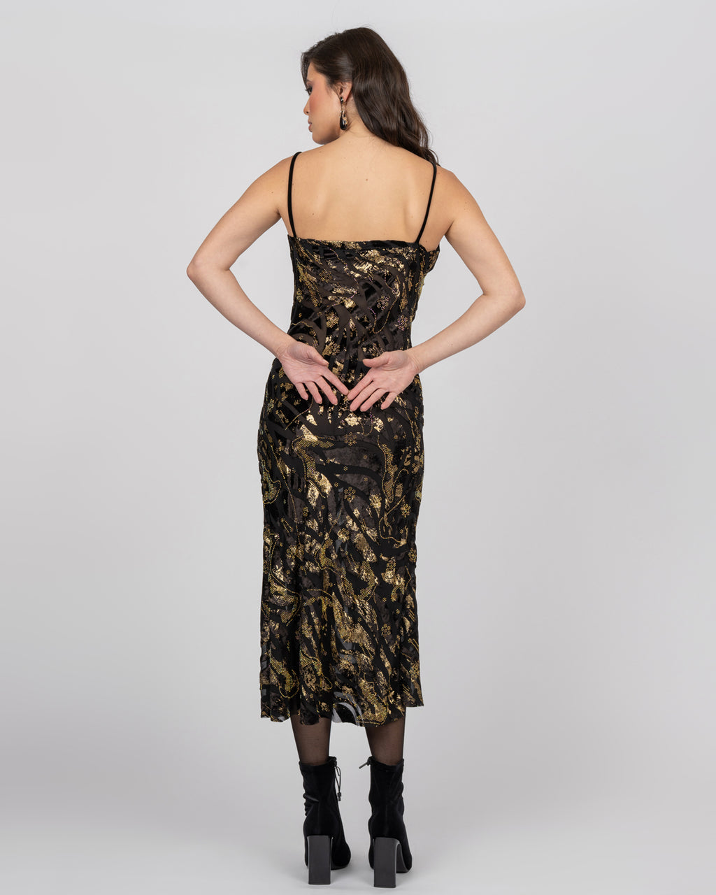 Luxury Silk Midi Dress with Gold Accents