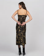 Luxury Silk Midi Dress with Gold Accents