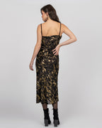 Luxury Silk Midi Dress with Gold Accents
