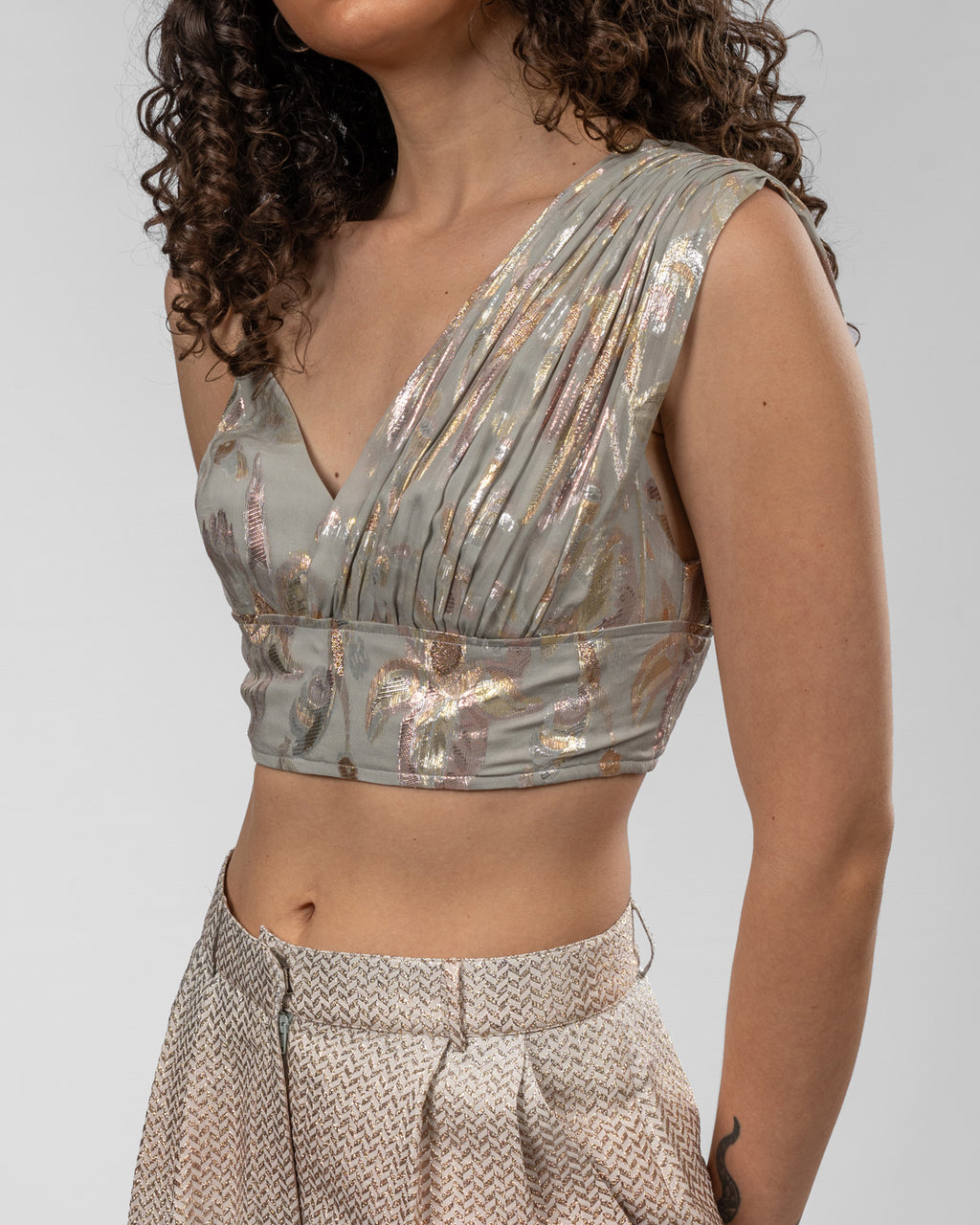 Pastel Grey Chiffon Cropped Top