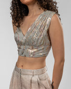 Pastel Grey Chiffon Cropped Top