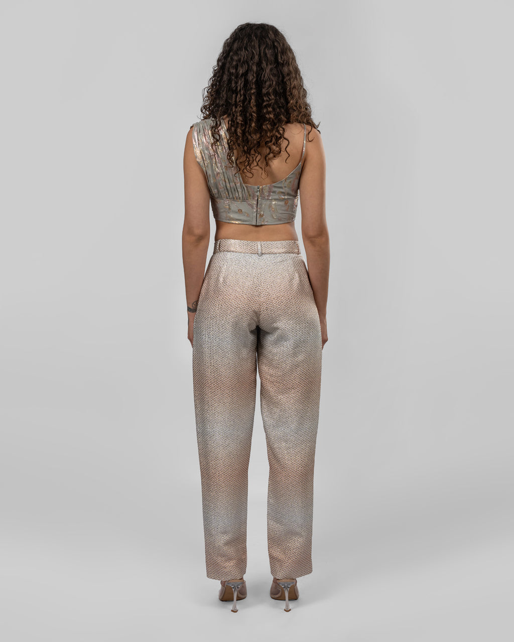 Pastel Grey Chiffon Cropped Top