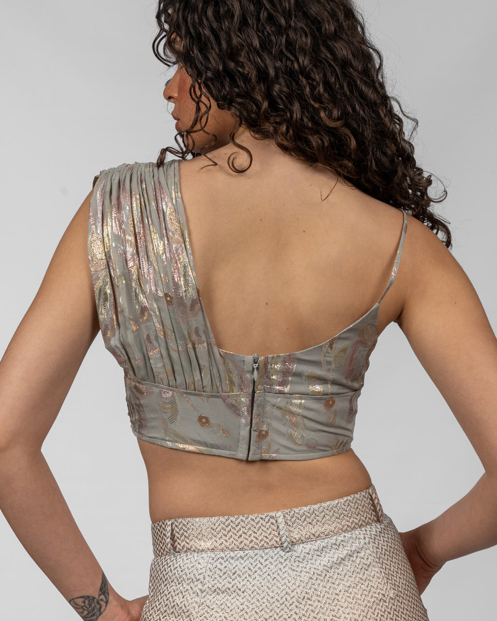 Pastel Grey Chiffon Cropped Top