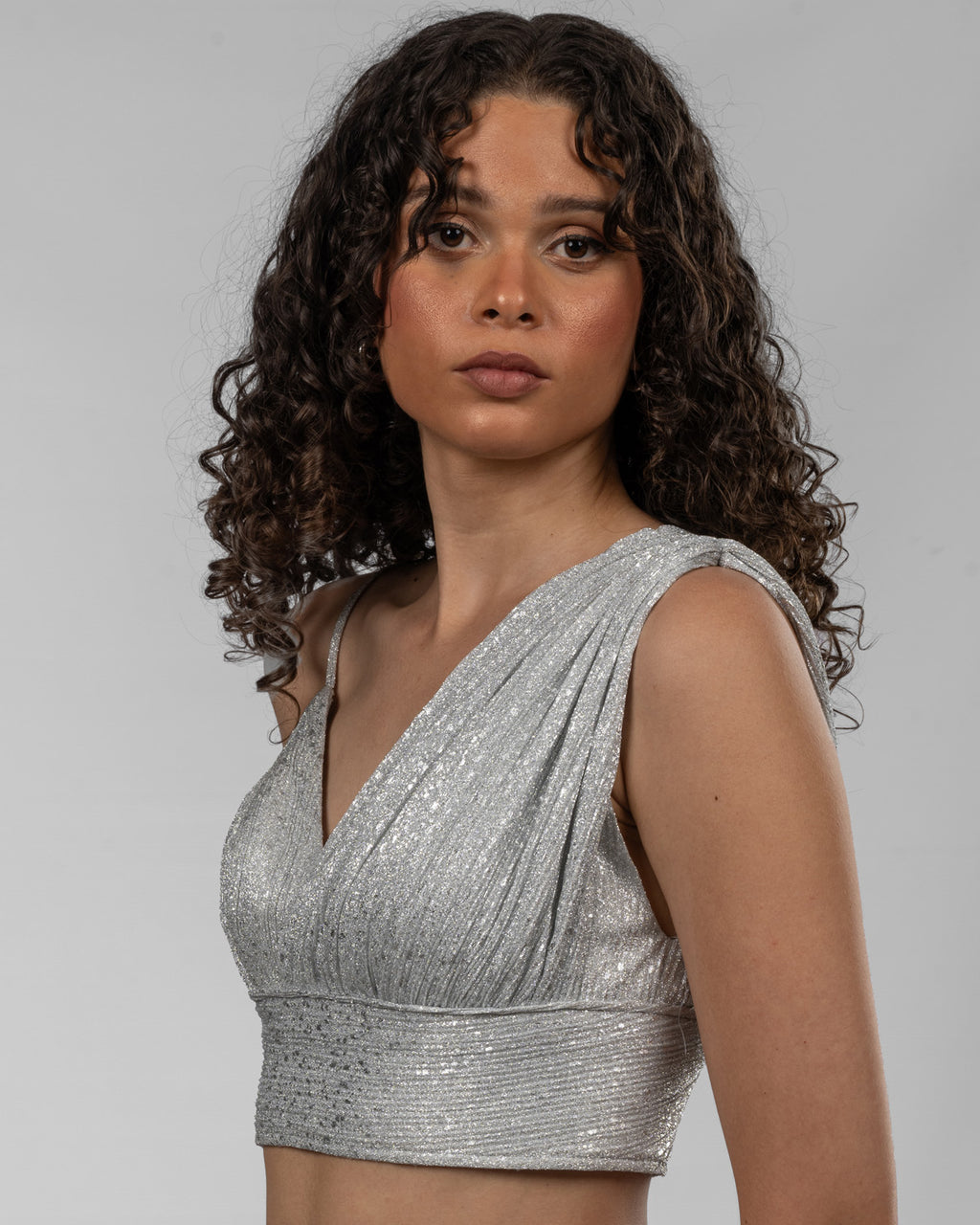 Silver Metallic Crop Top
