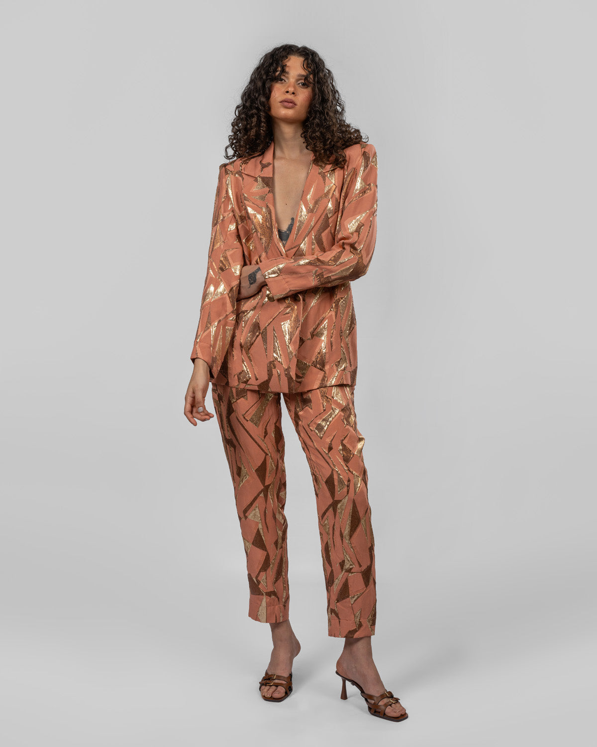 Set of Loose-Fit Wrapped Blazer & Trousers