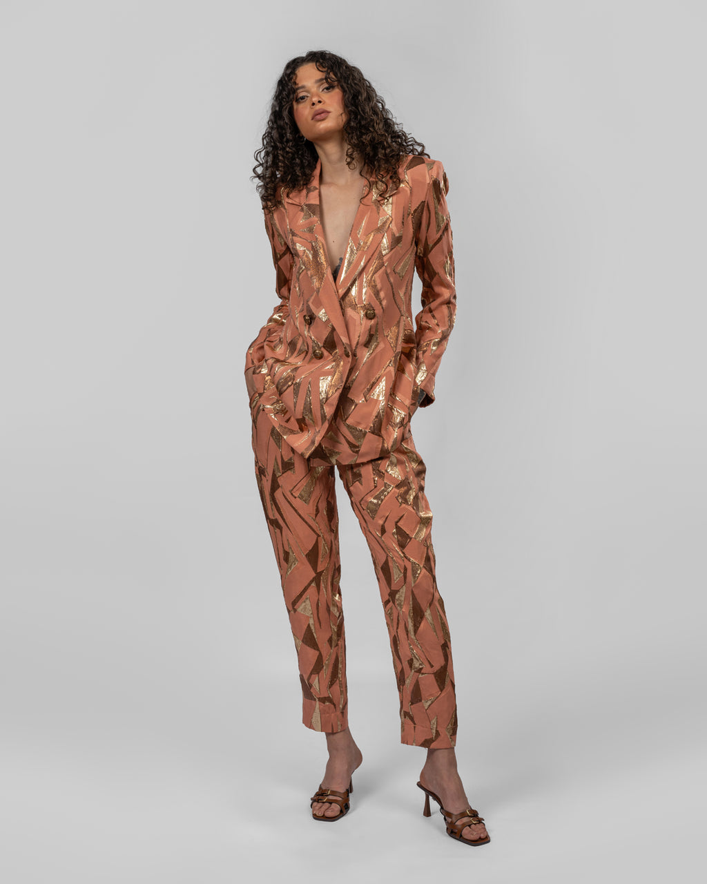Set of Loose-Fit Wrapped Blazer & Trousers