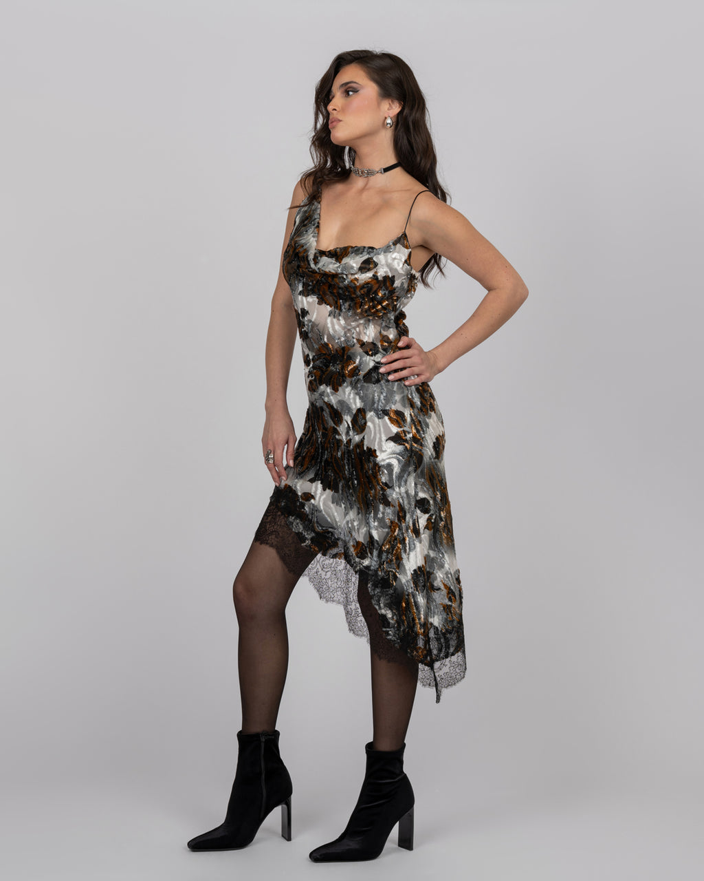 Luxury Silk Velvet Asymmetric Dress