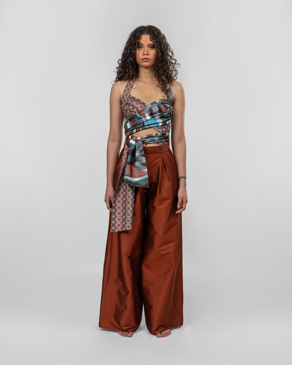 Printed Italian Silk Satin Wrap Top