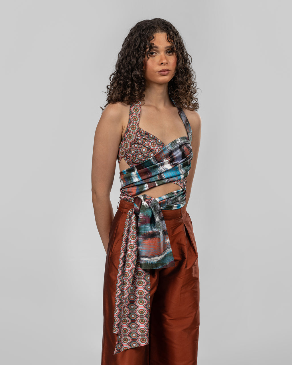 Printed Italian Silk Satin Wrap Top
