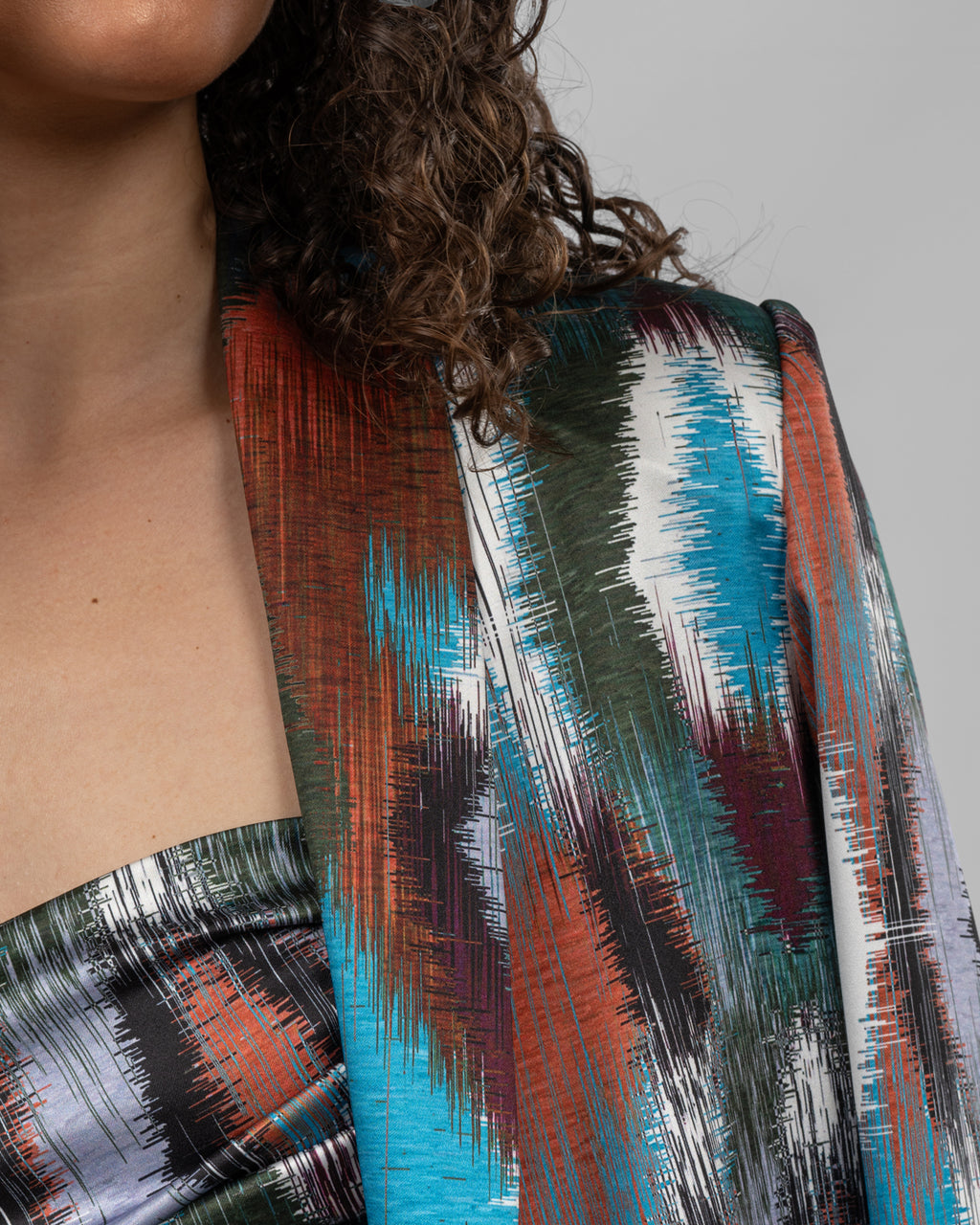 Italian colorful silk satin printed blazer