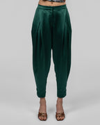 Luxurious emerald green silk satin trousers