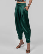 Luxurious emerald green silk satin trousers