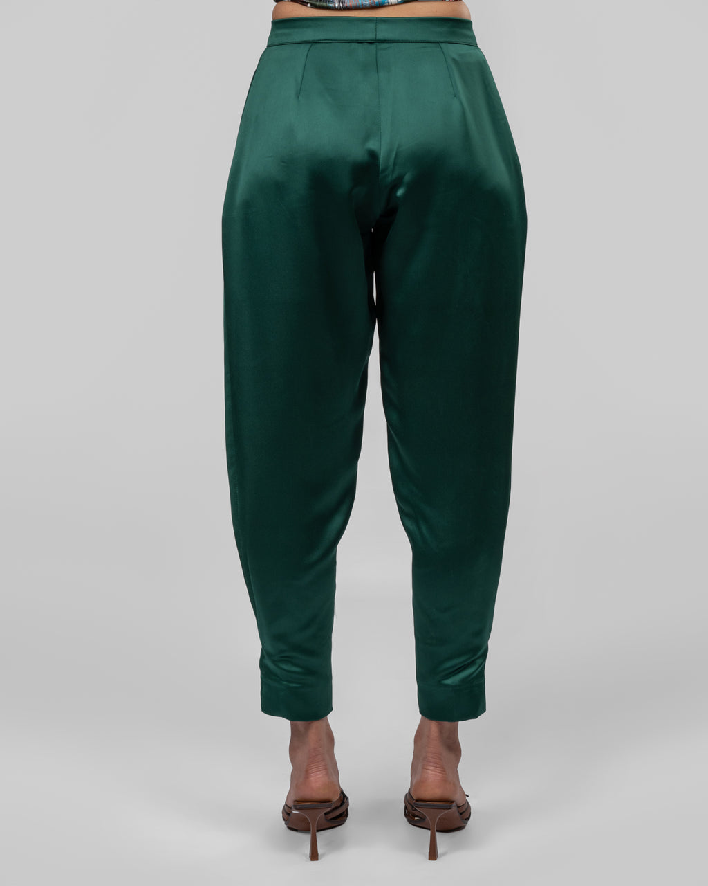 Luxurious emerald green silk satin trousers