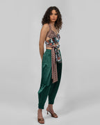 Luxurious emerald green silk satin trousers
