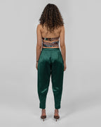 Luxurious emerald green silk satin trousers