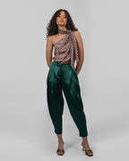 Printed Italian Silk Satin One-Shoulder Bodysuit