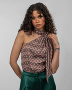Printed Italian Silk Satin One-Shoulder Bodysuit