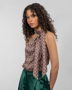 Printed Italian Silk Satin One-Shoulder Bodysuit