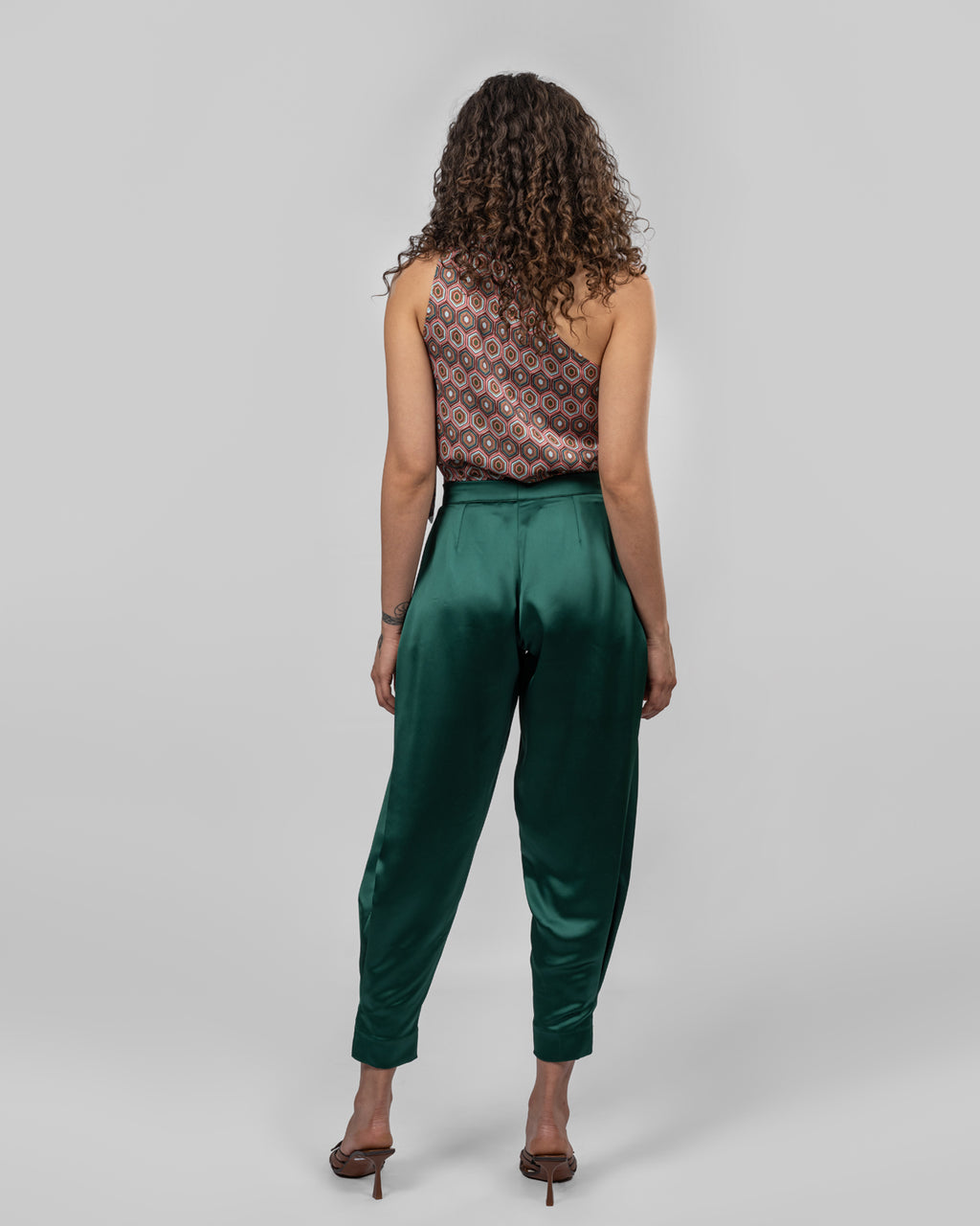 Printed Italian Silk Satin One-Shoulder Bodysuit