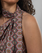 Printed Italian Silk Satin One-Shoulder Bodysuit