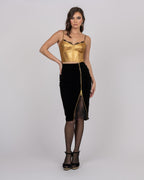 Black Silk Velvet Midi Skirt