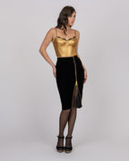 Black Silk Velvet Midi Skirt