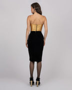 Black Silk Velvet Midi Skirt