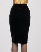 Black Silk Velvet Midi Skirt