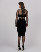 Black Silk Velvet Midi Skirt