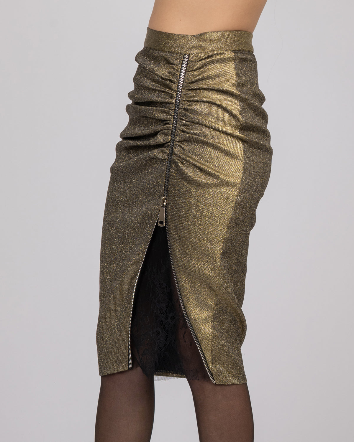 Gold Brocade Midi Skirt