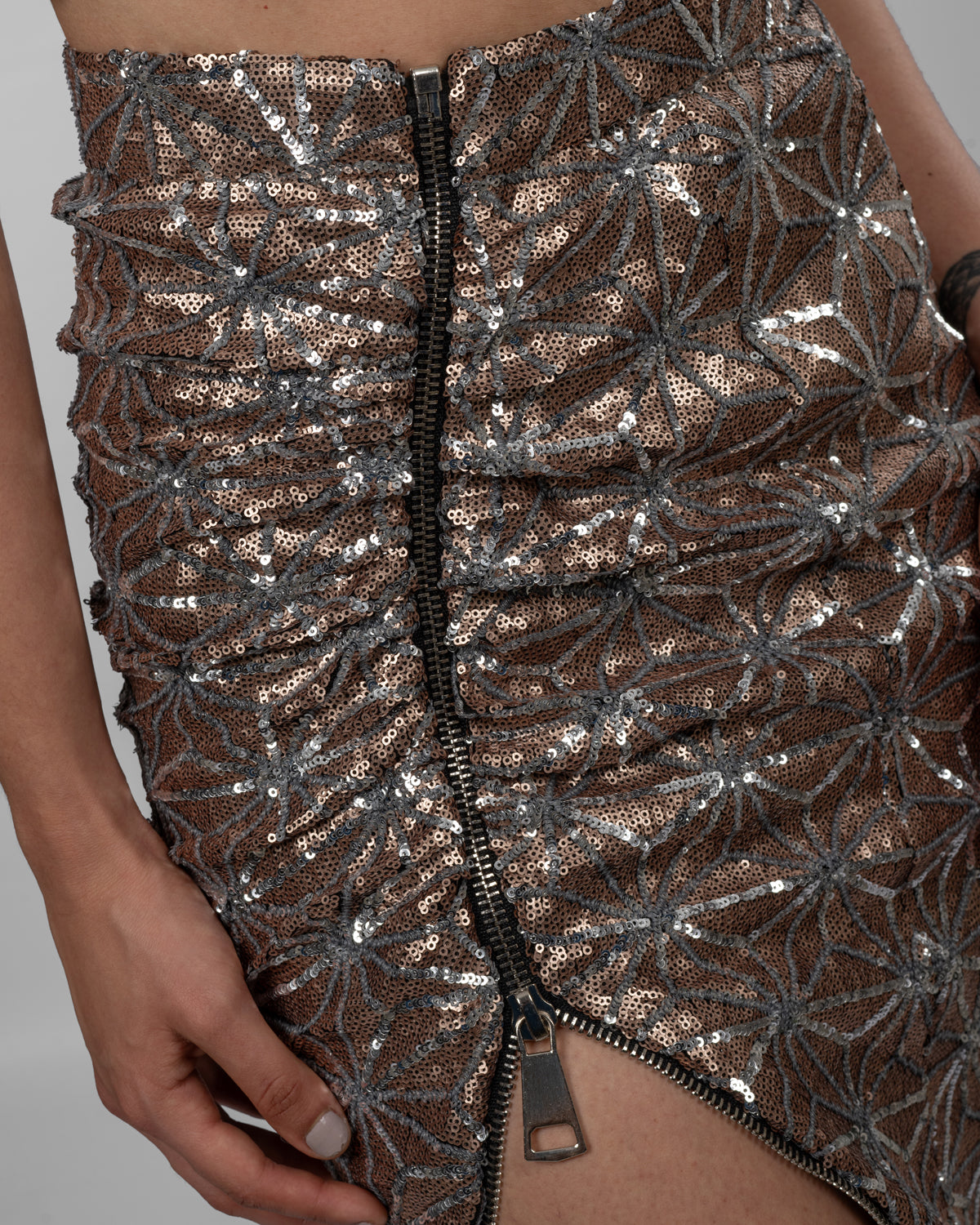 Rose Gold Sequin High-Slit Bodycon Skirt