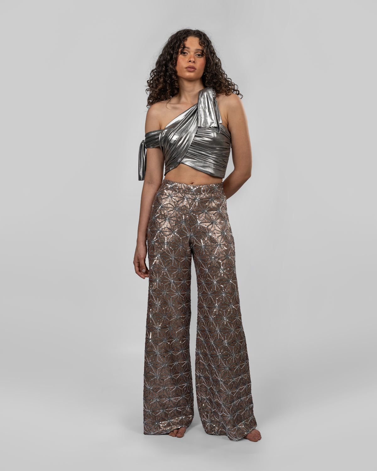 Rose Gold & Silver Geometric Trousers