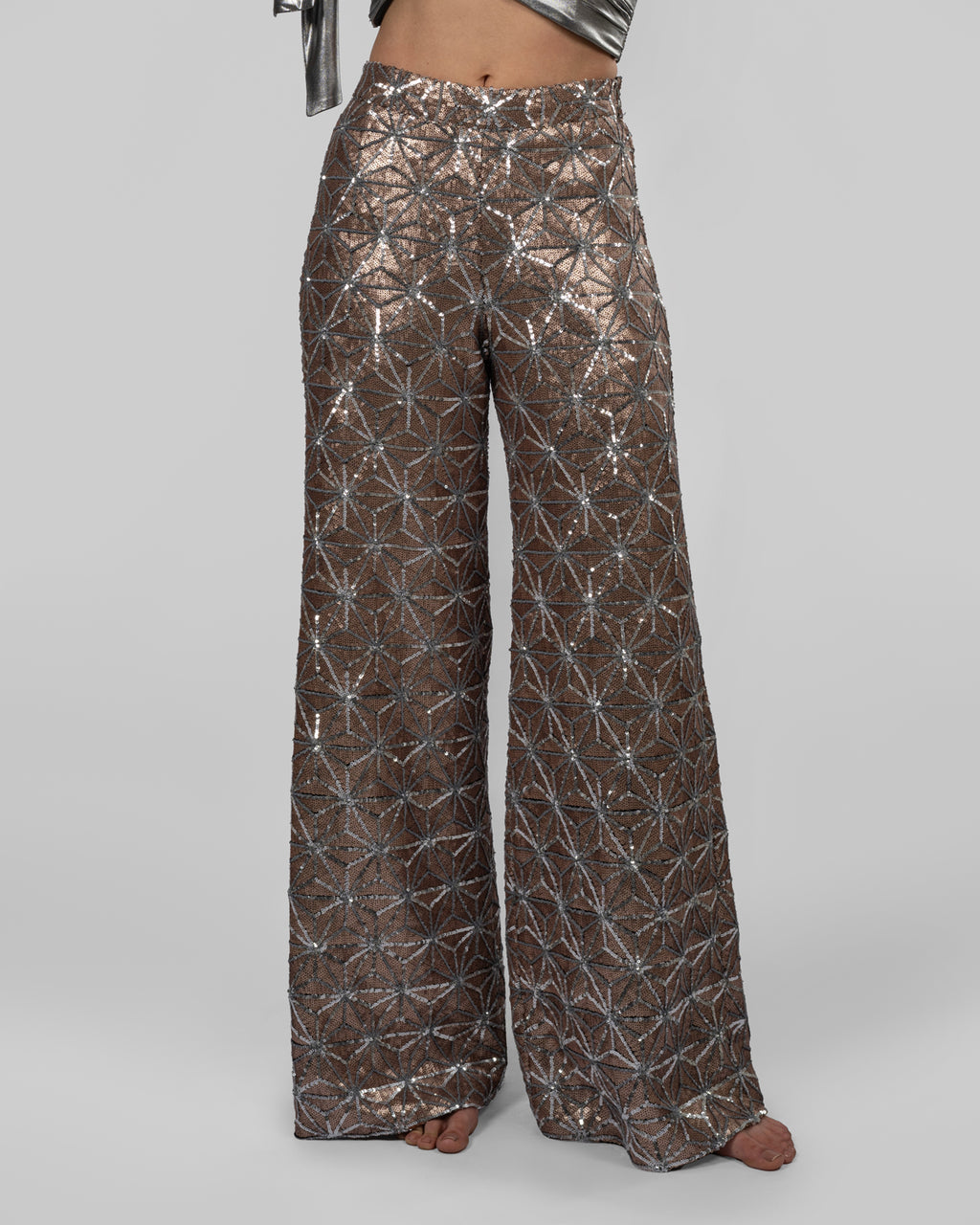 Rose Gold & Silver Geometric Trousers