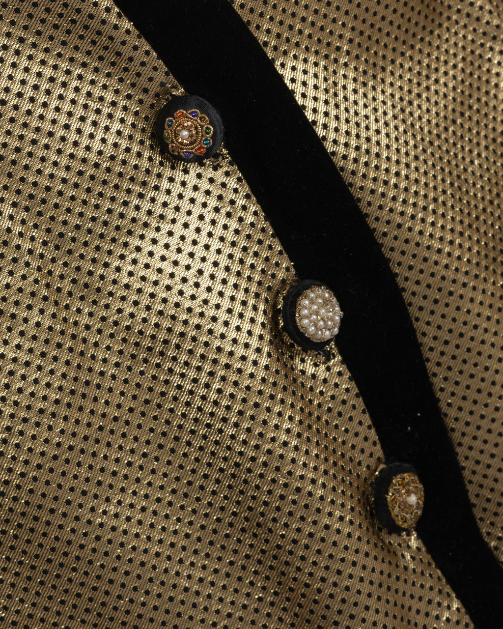 Gold Dotted Brocade Blazer Jacket with Velvet Accents