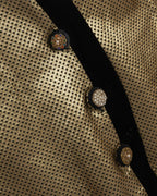 Gold Dotted Brocade Blazer Jacket with Velvet Accents