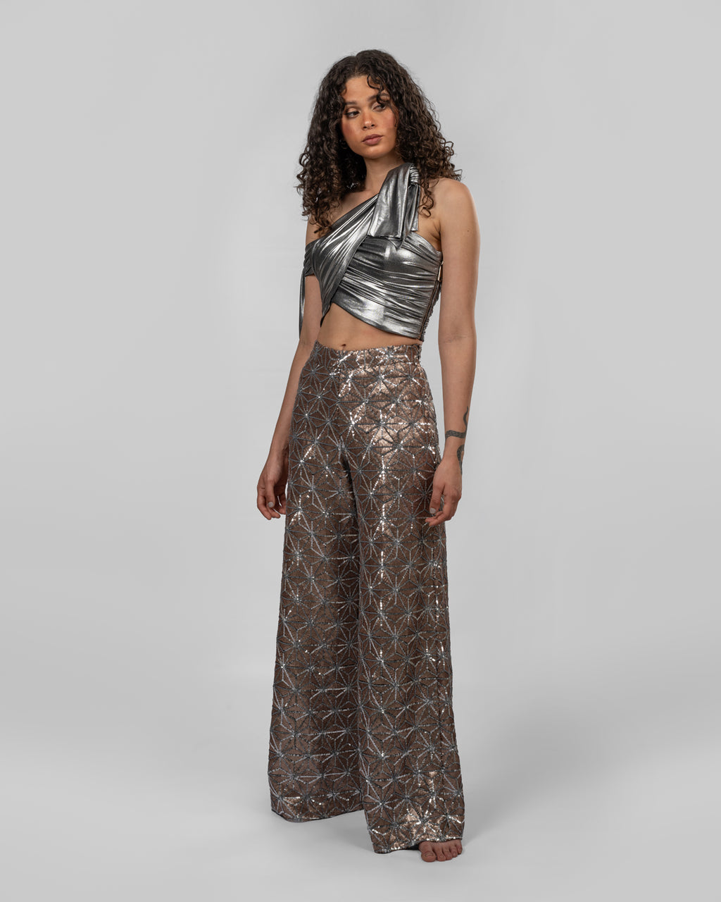 Rose Gold & Silver Geometric Trousers