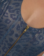 Cotton Denim-Effect Midi Dress with Camouflage Leopard Shimmer