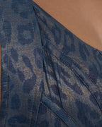 Cotton Denim-Effect Midi Dress with Camouflage Leopard Shimmer