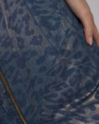 Cotton Denim-Effect Midi Dress with Camouflage Leopard Shimmer