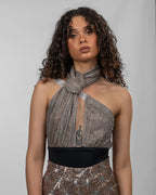 Sophisticated Metallic Wrap Bodysuit